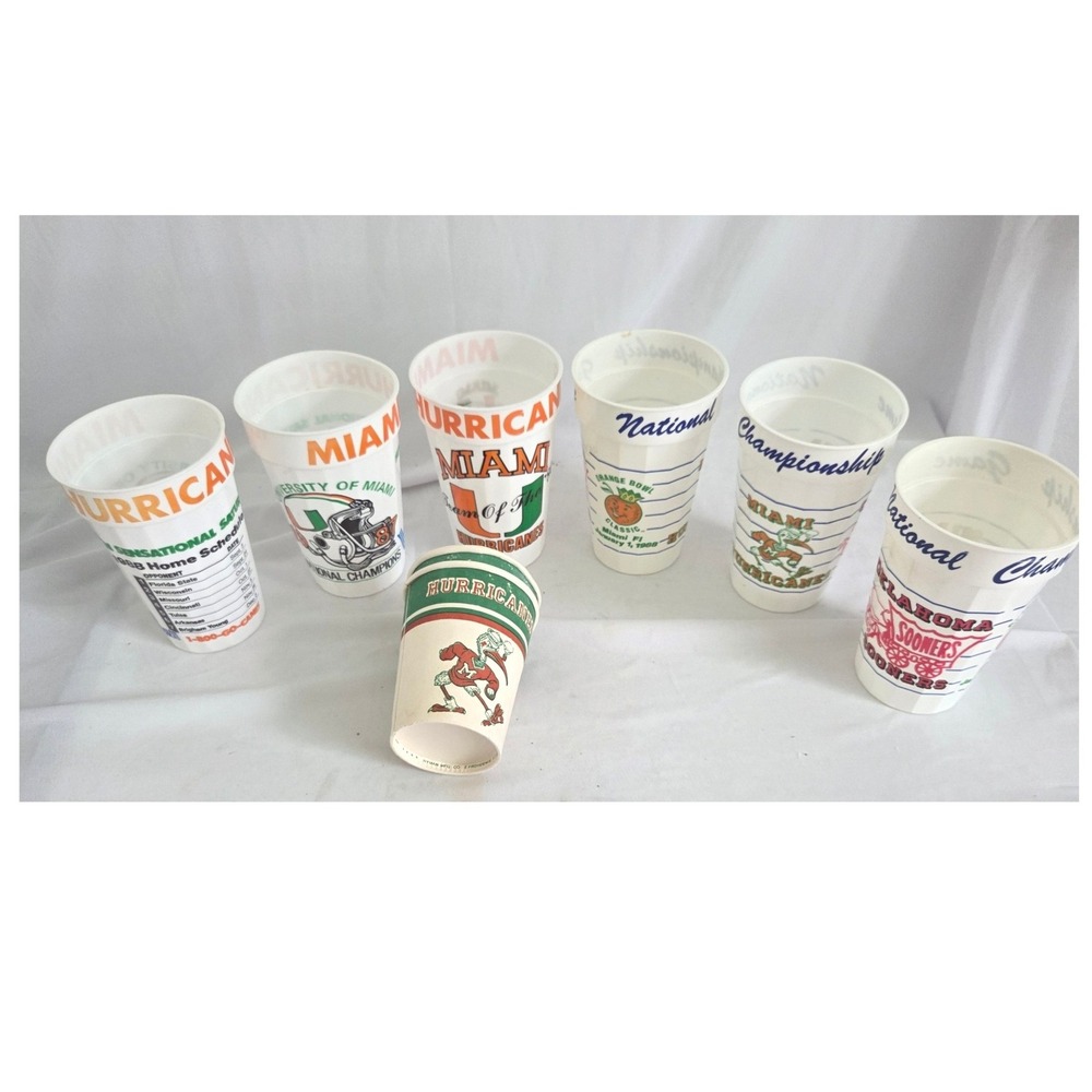 6 Vintage Miami Hurricanes Stadium Cups Lot 1987/88 Orange Bowl NCAA